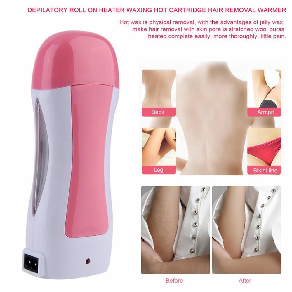 3 in 1 Depilatory Wax Roll On Heater With Epilator Machine with Wax Refill and Strips for Women