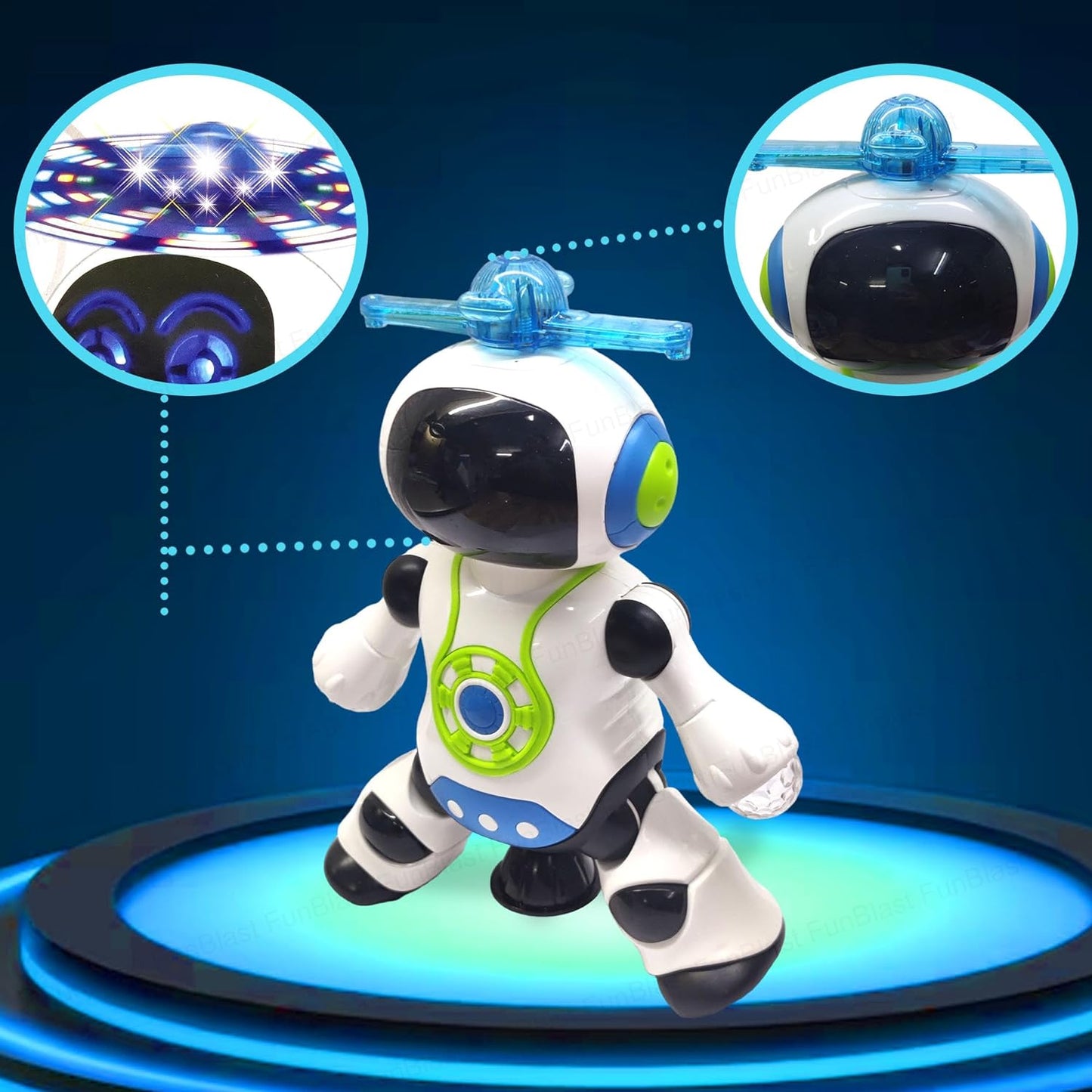 FunBlast Dancing Robot with Music, Robot for Kids with 3D Flashing Lights, 360 Degree Rotation