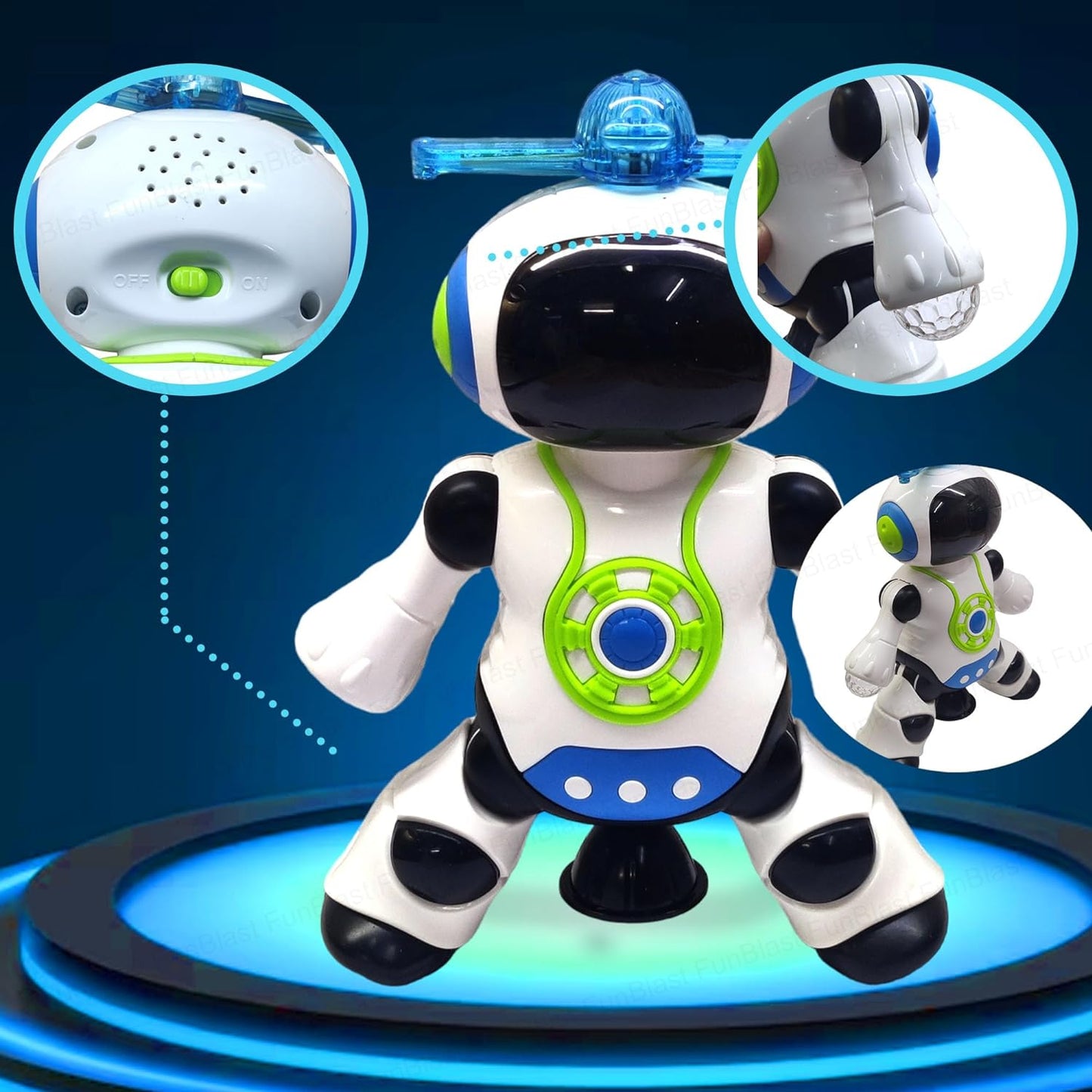 FunBlast Dancing Robot with Music, Robot for Kids with 3D Flashing Lights, 360 Degree Rotation