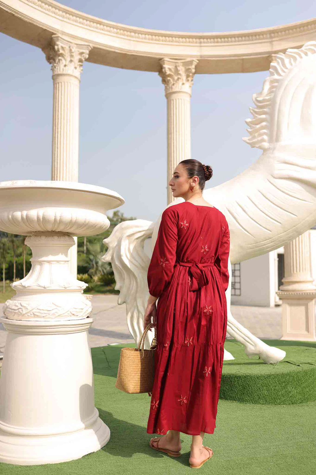 Embroidered Maxi Dress - Strawberry