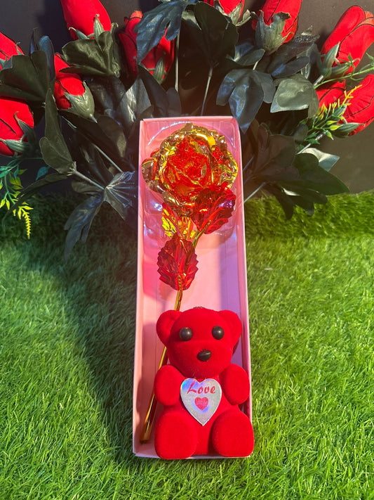 Valentine’s Teddy Bear with Artificial Flower